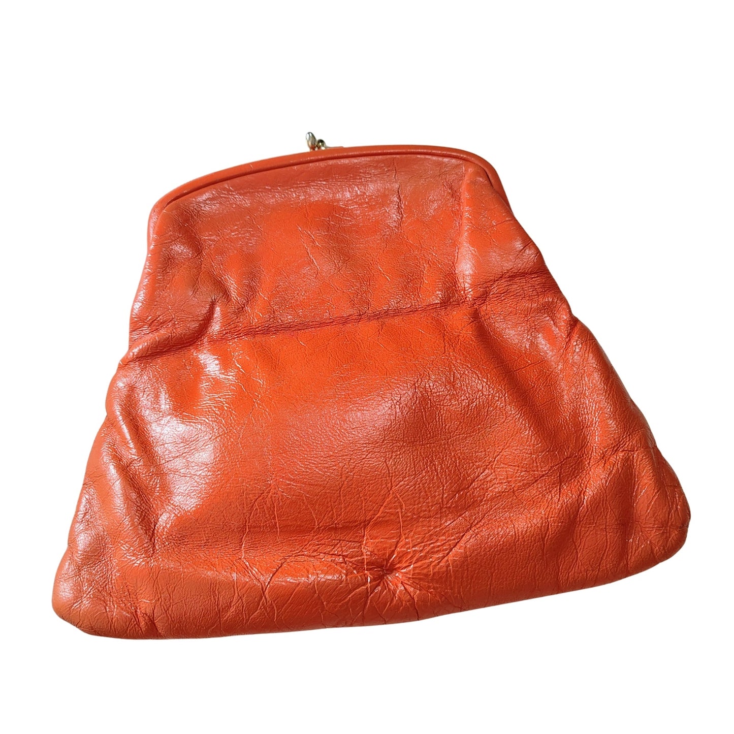 1950s Ingber Orange Genuine Leather Fold Over Clutch Handbag Gold Kiss Closure