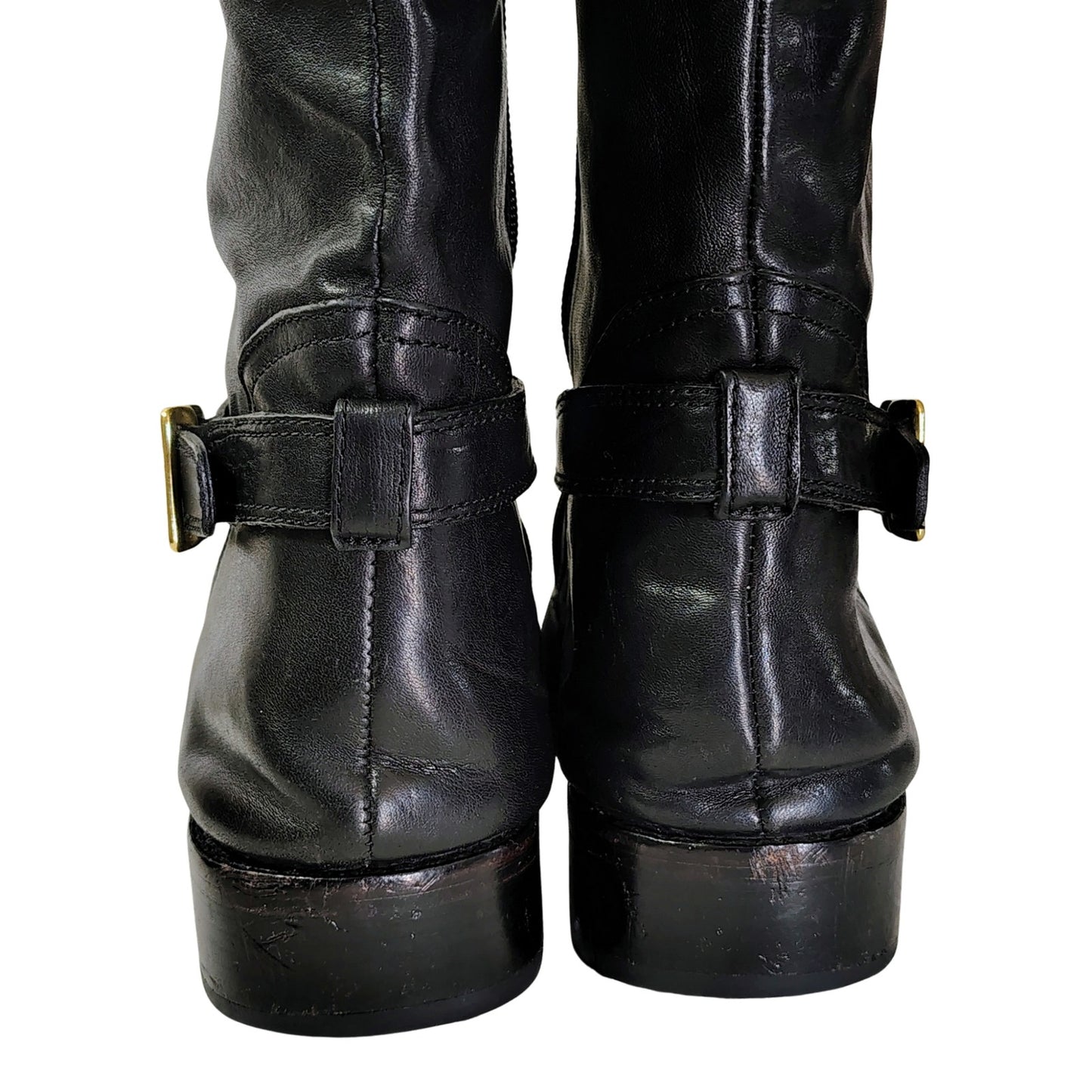 Coach Whitley Tall Black Leather Riding Boots Buckles Zipper Round Toe Size 10B