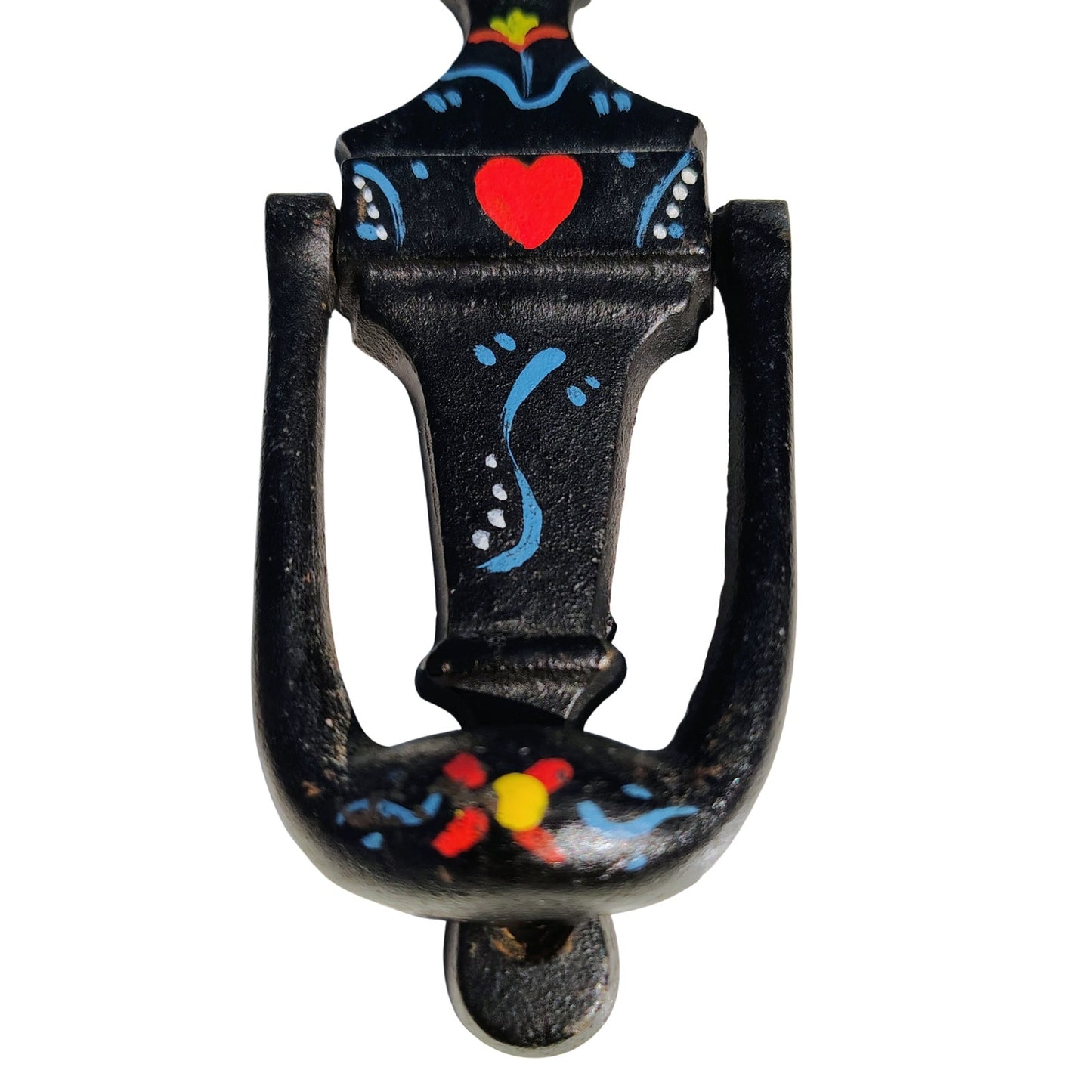 Narrow Black Hand Painted Cast Iron Amish Pennsylvania Dutch Doorknocker [Vintage}