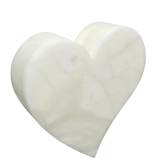 Off White Ducceschi Genuine Alabaster Trinket Dish Heart Keepsake Box Swivel Top