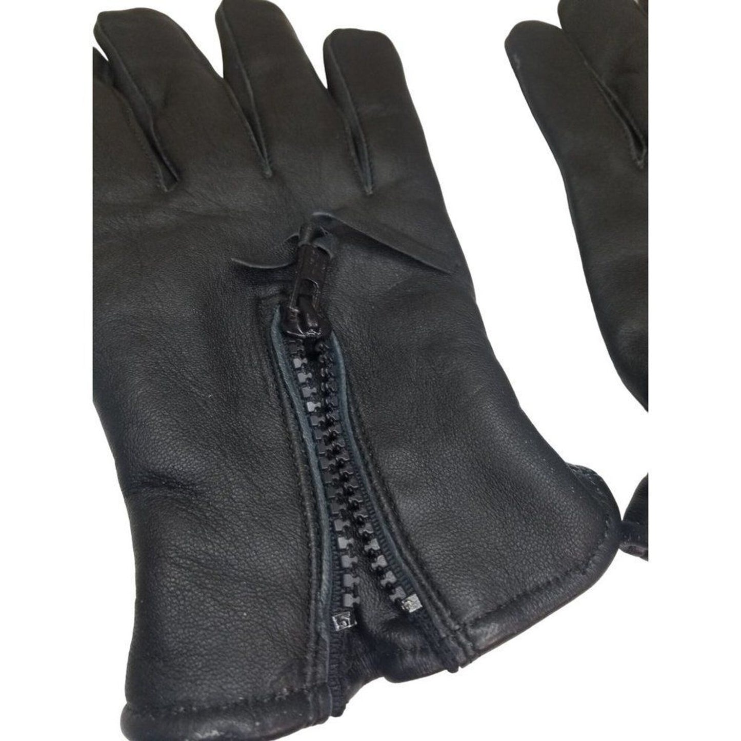 Black Deer Skin Leather Zip + Elastic Wrist Lined Gloves Size Men's Medium