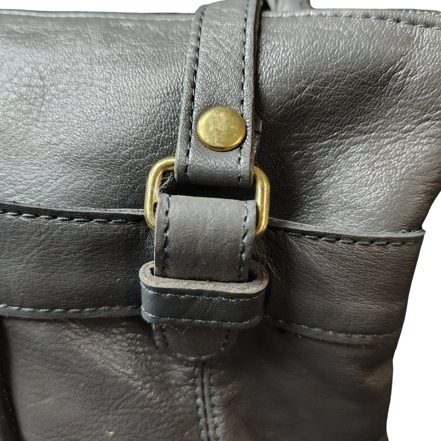Gray Pleated Leather Vintage Shoulder Bag Two Handles Zip Top Purse 10.5" x 7.5"