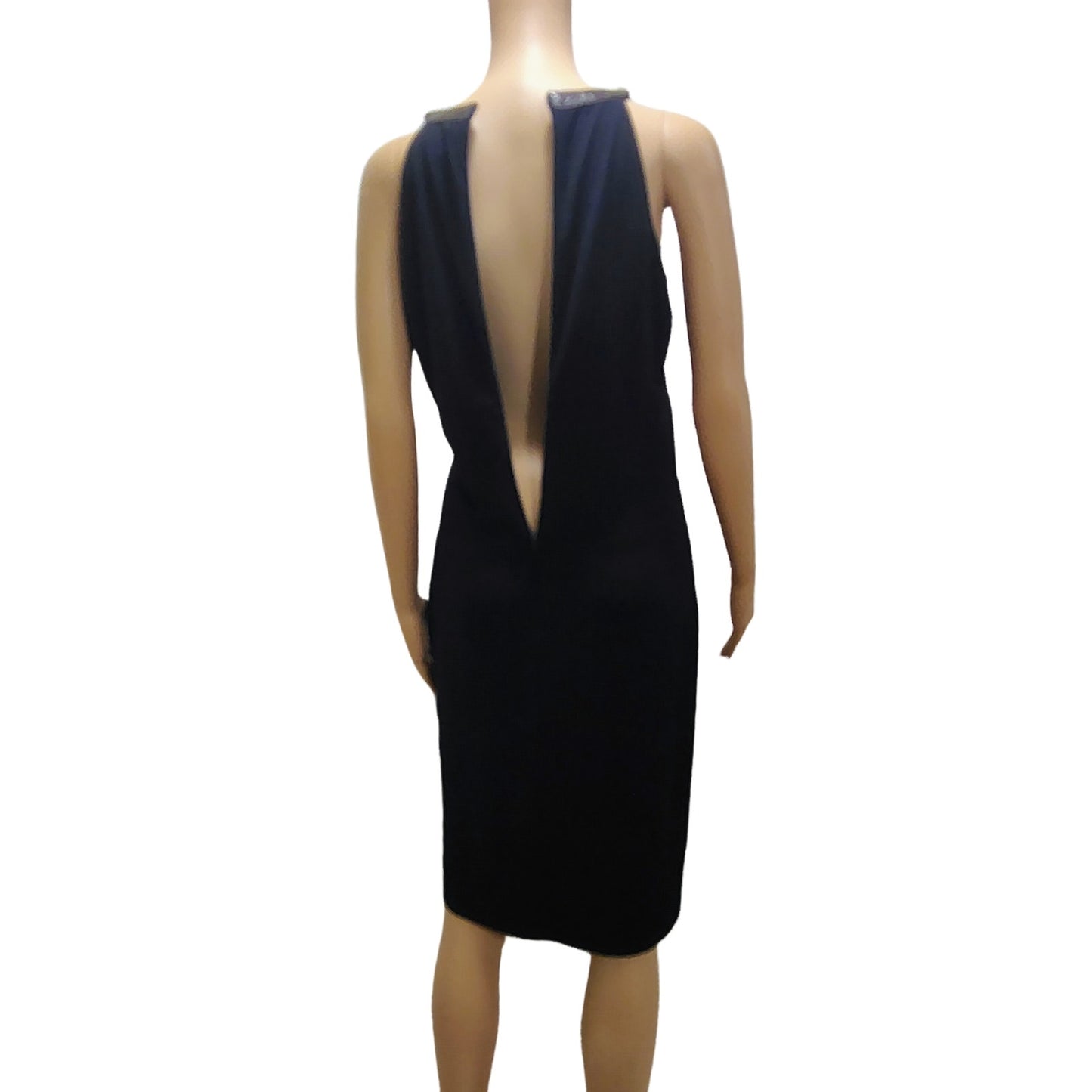Halter Brown Leather Collar Black Bodycon Midi Dress Ruched Michael Kors SZ M