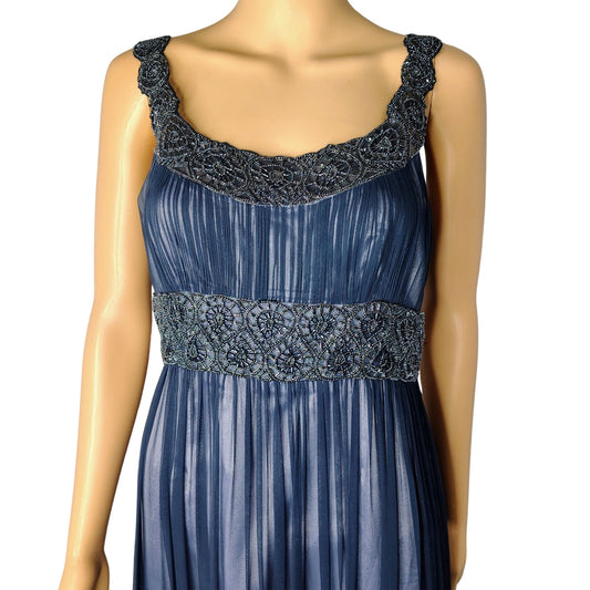100% Silk Adrianna Papell Evening Formal Semi-Formal Dress Beaded Tank Top SZ 8P