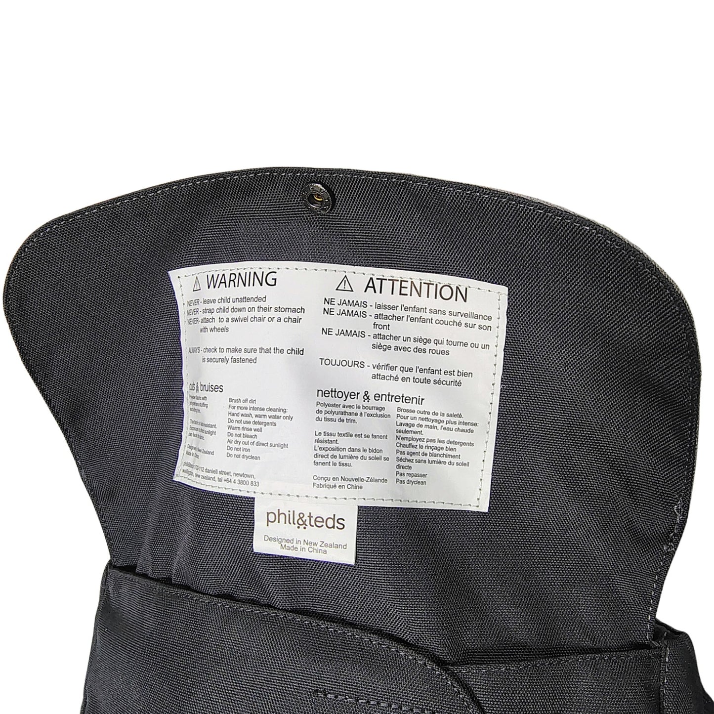 Phil and Ted's Charcoal Gray Belted Hip Baby Seat Carrier Belts Onto Hips