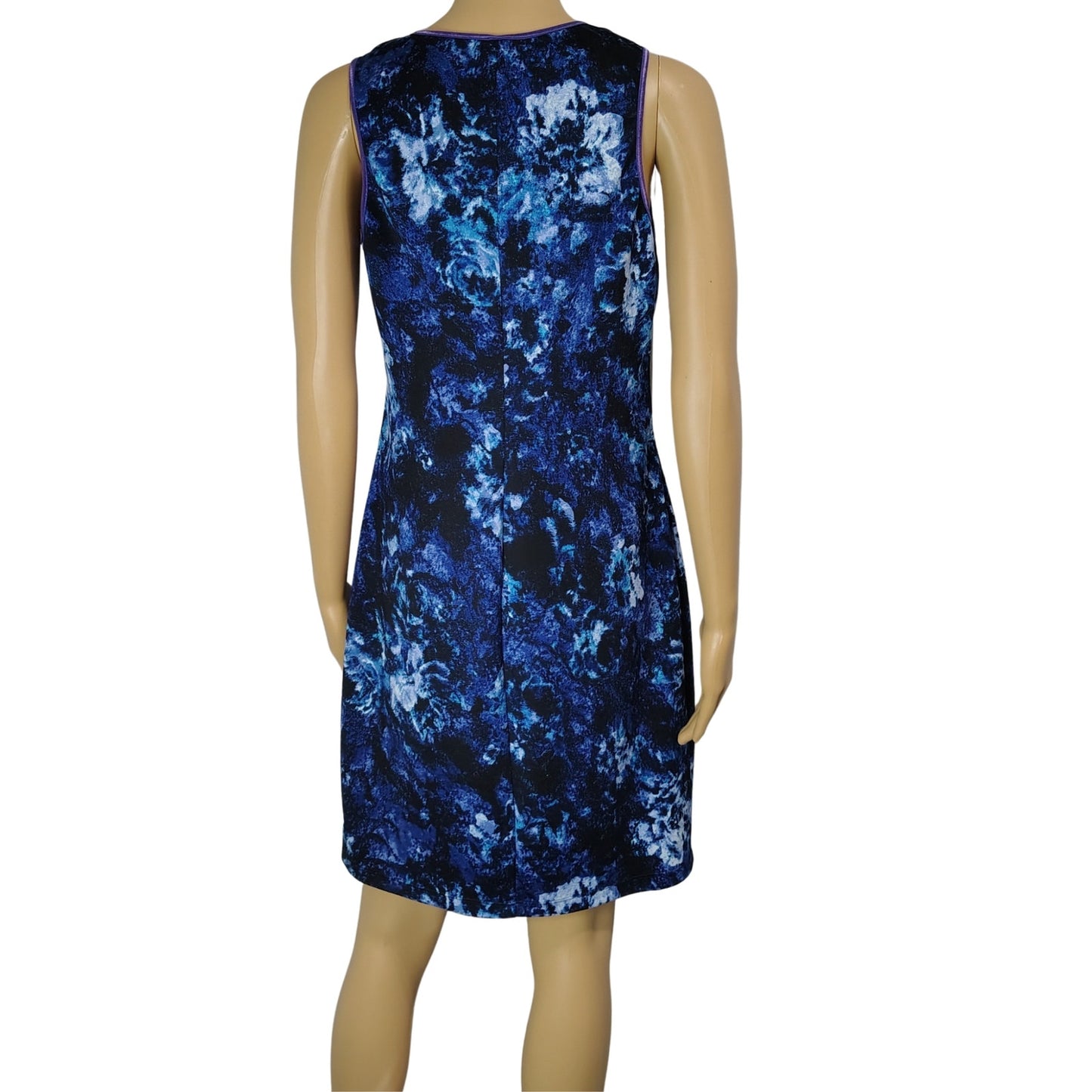 MARC NEW YORK Blue Purple Abstract Bodycon Sleeveless Midi Shift Dress Size 6