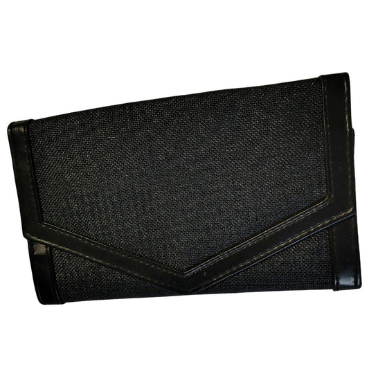 Textured Black Maxi Clutch 1970s Vintage Mr. Ralph Fold Over Snap Closure Bag
