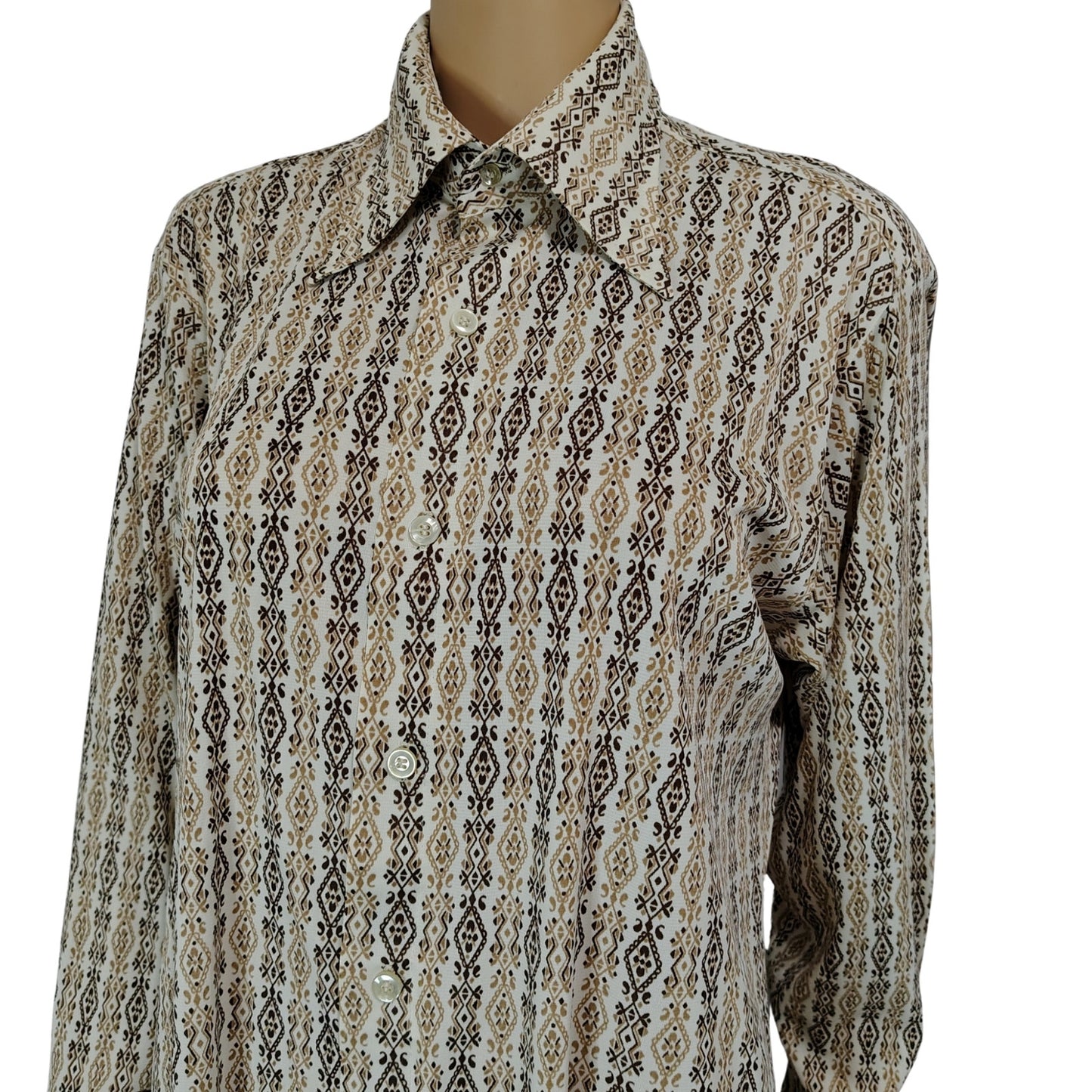 70s Disco Collar Button Up Butterfly Collar Shirt Geometric Diamond Design SZ 16