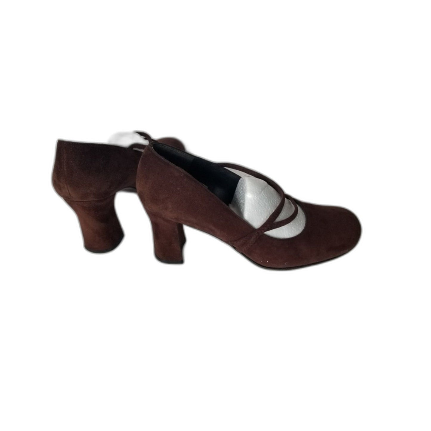 90S Vintage Brown Suede Leather Stuart Weitzman Maryjane Pumps Block Heel