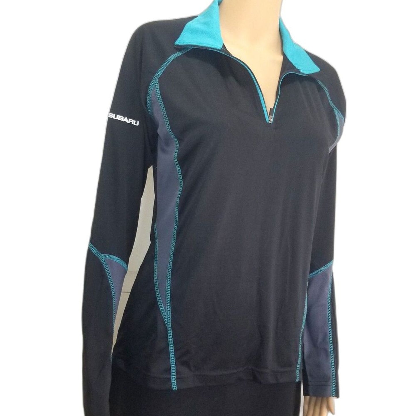 Subaru Black Label Black with Blue Pullover Zip Up Collar Shirt Size Small