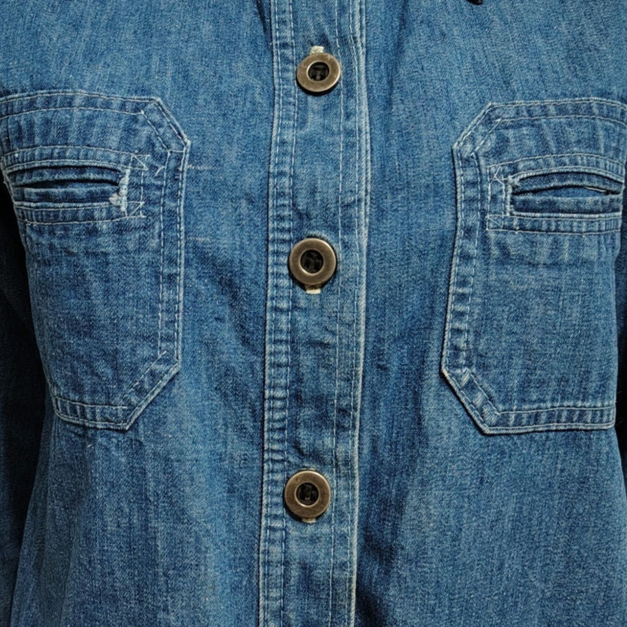 1970s Denim Wingtip Button Up Multiple Pockets Jacket Work Leisure Womens SZ 12