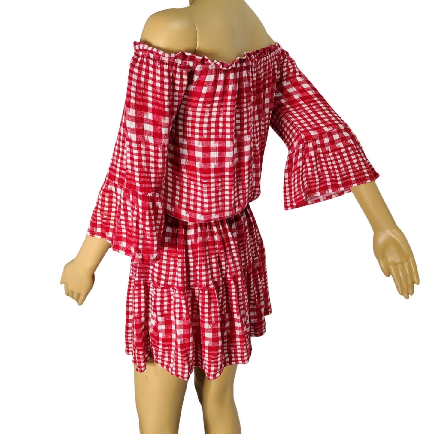 Red White Off or On Shoulder asos Fit Flare Short Sleeve Mini Dress Tunic Size 4