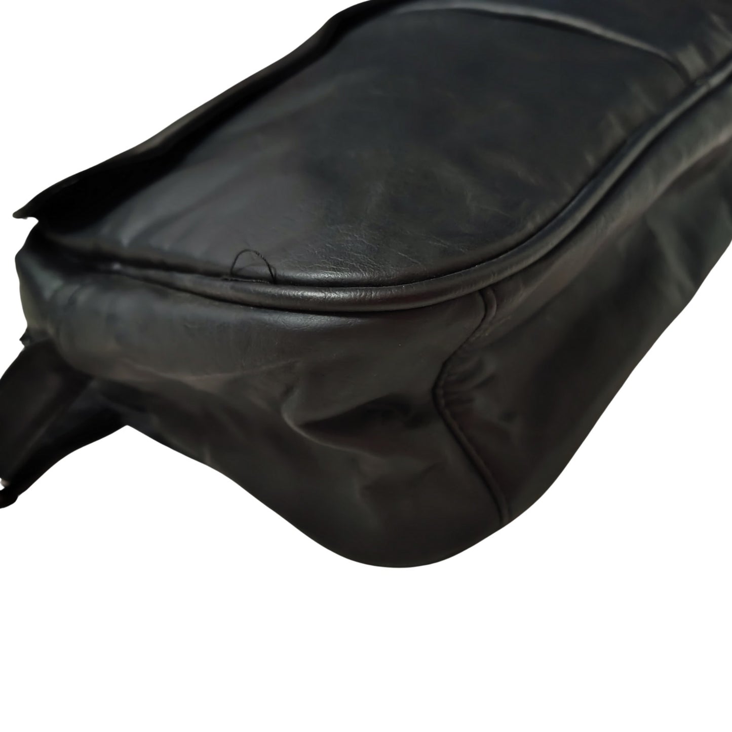 80s Black Faux Leather Crossbody Tote Medium Size Adjustable Hook Loop Closures
