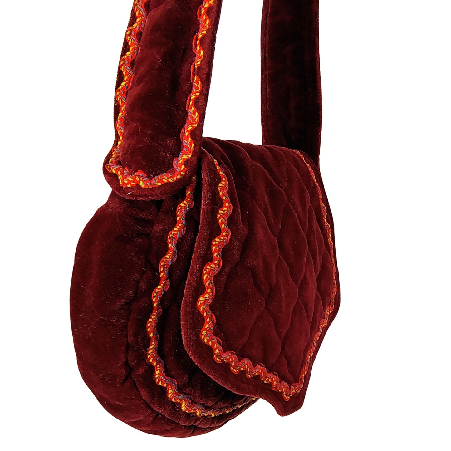 1970s Vintage Embroidered Wine Velvet Shoulder Handbag by Carpetbags of America