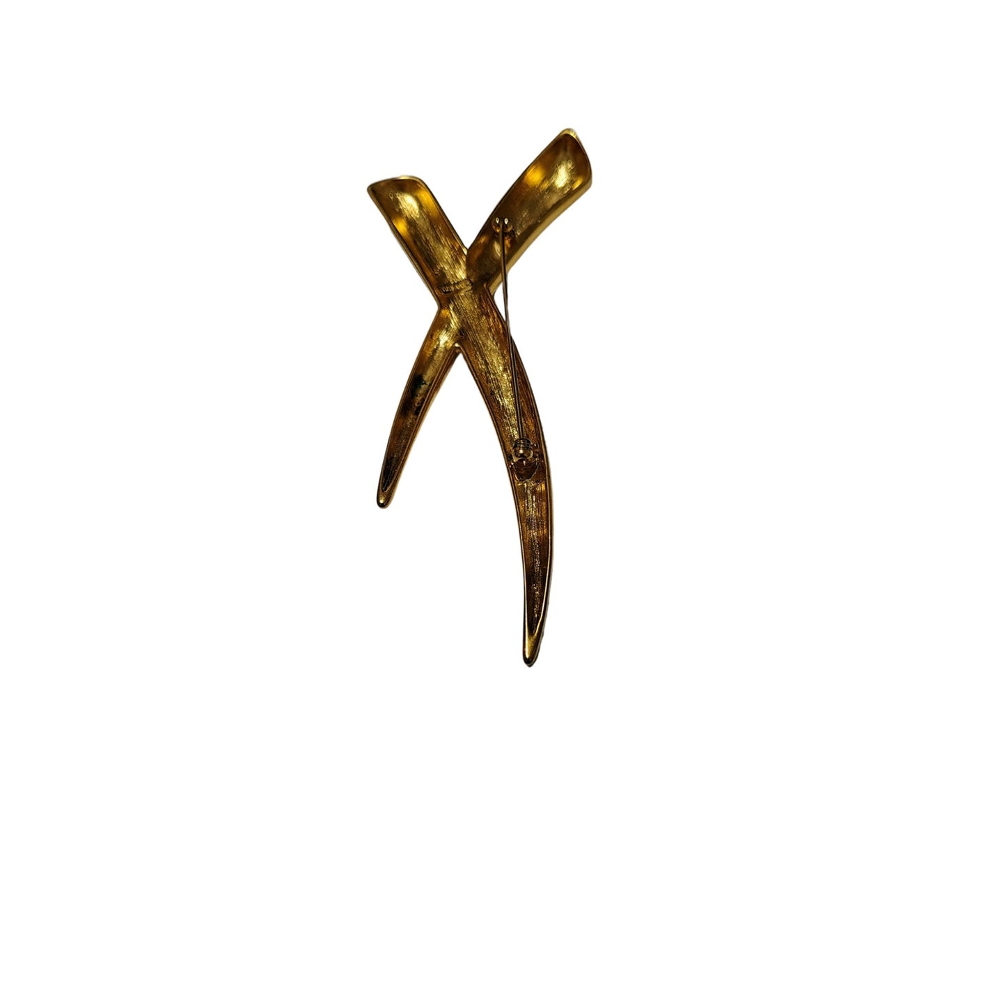 Vintage Signed Trifari X Design Brooch Shiny Gold Tone 4 inch