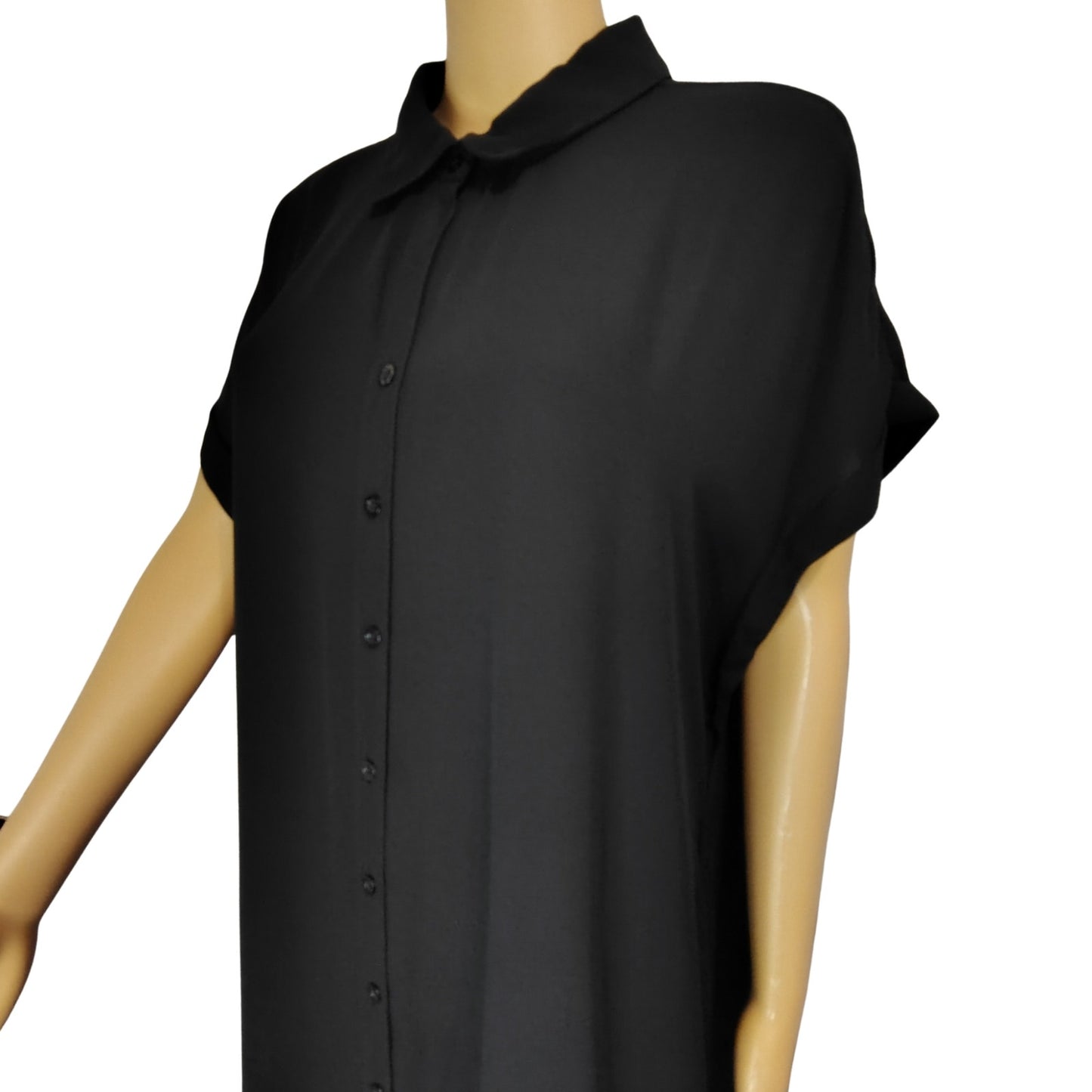 Torrid Black Button Up Shirt Tunic Fold Down Collar Folded Short Sleeves Size 1