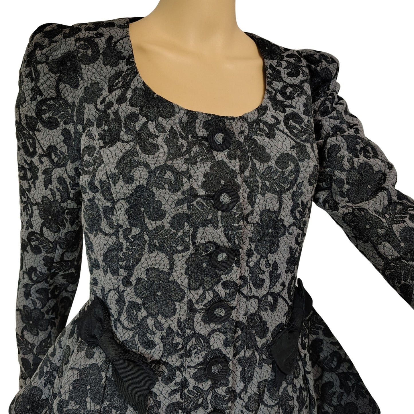 Betsey Johnson Floral Jacket Brocade Runway Peplum Ribbon Fit Flare Size 6