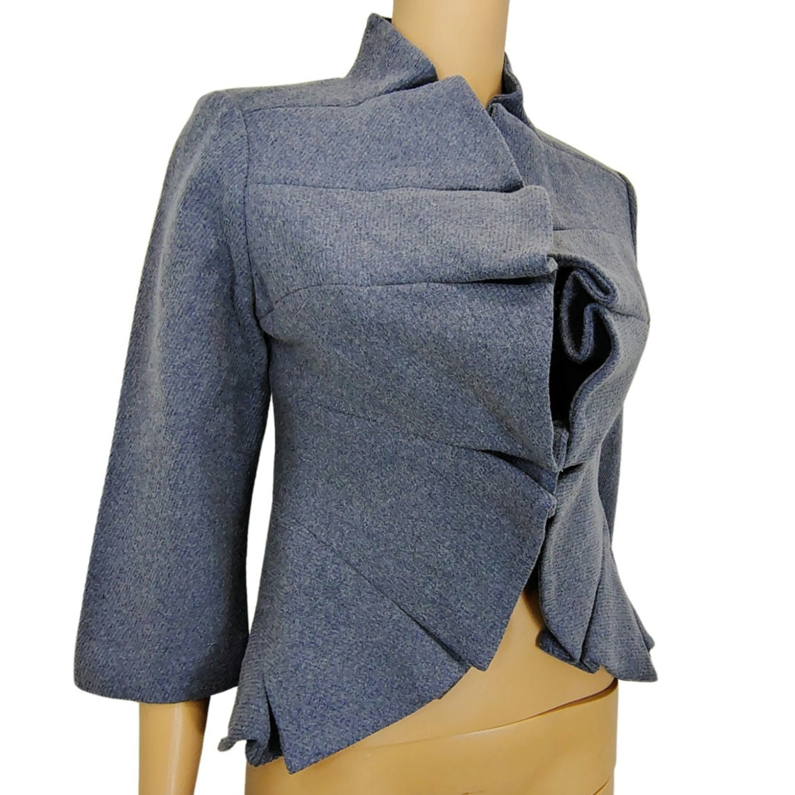 ANTHROPOLOGIE TABITHA Wool Open Front Blazer Gray Ruffled Collar Lapel Size 4
