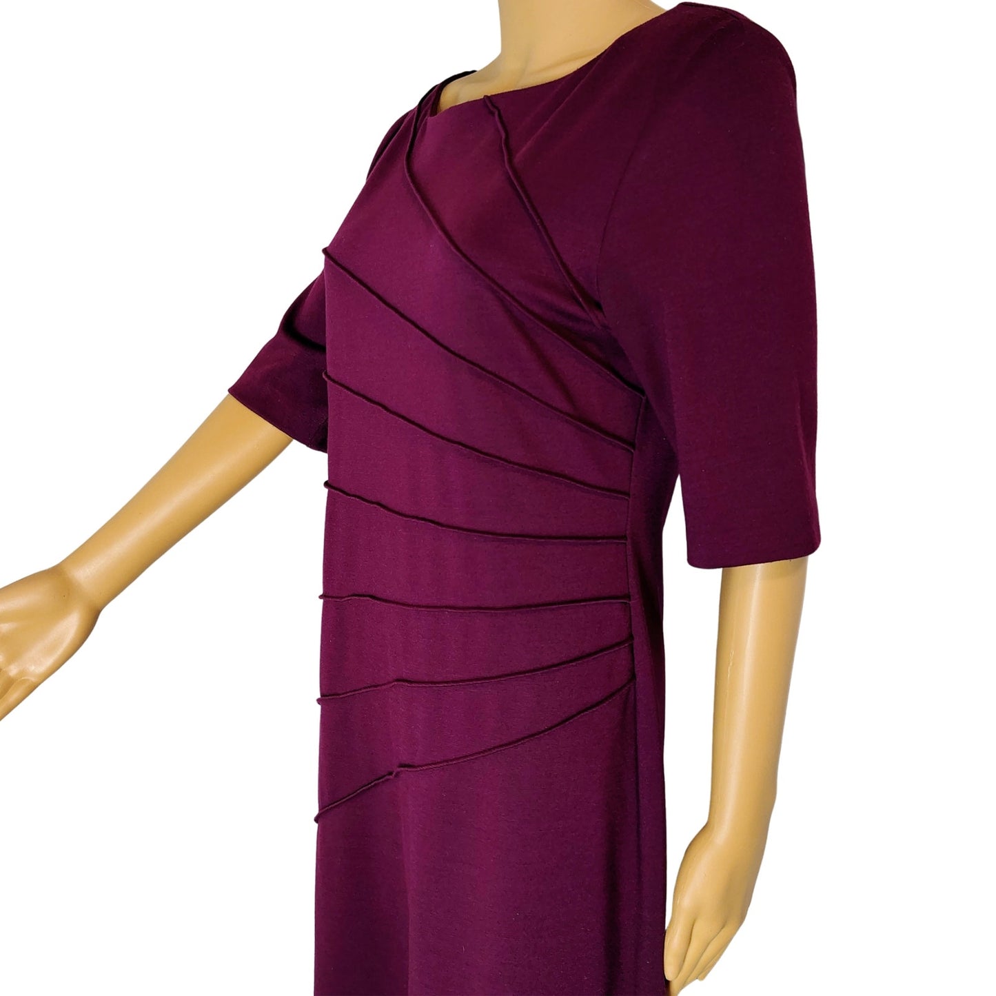Burgundy Bodycon Body Conscious Three Quarter Sleeve Midi Casual Dress Size 10