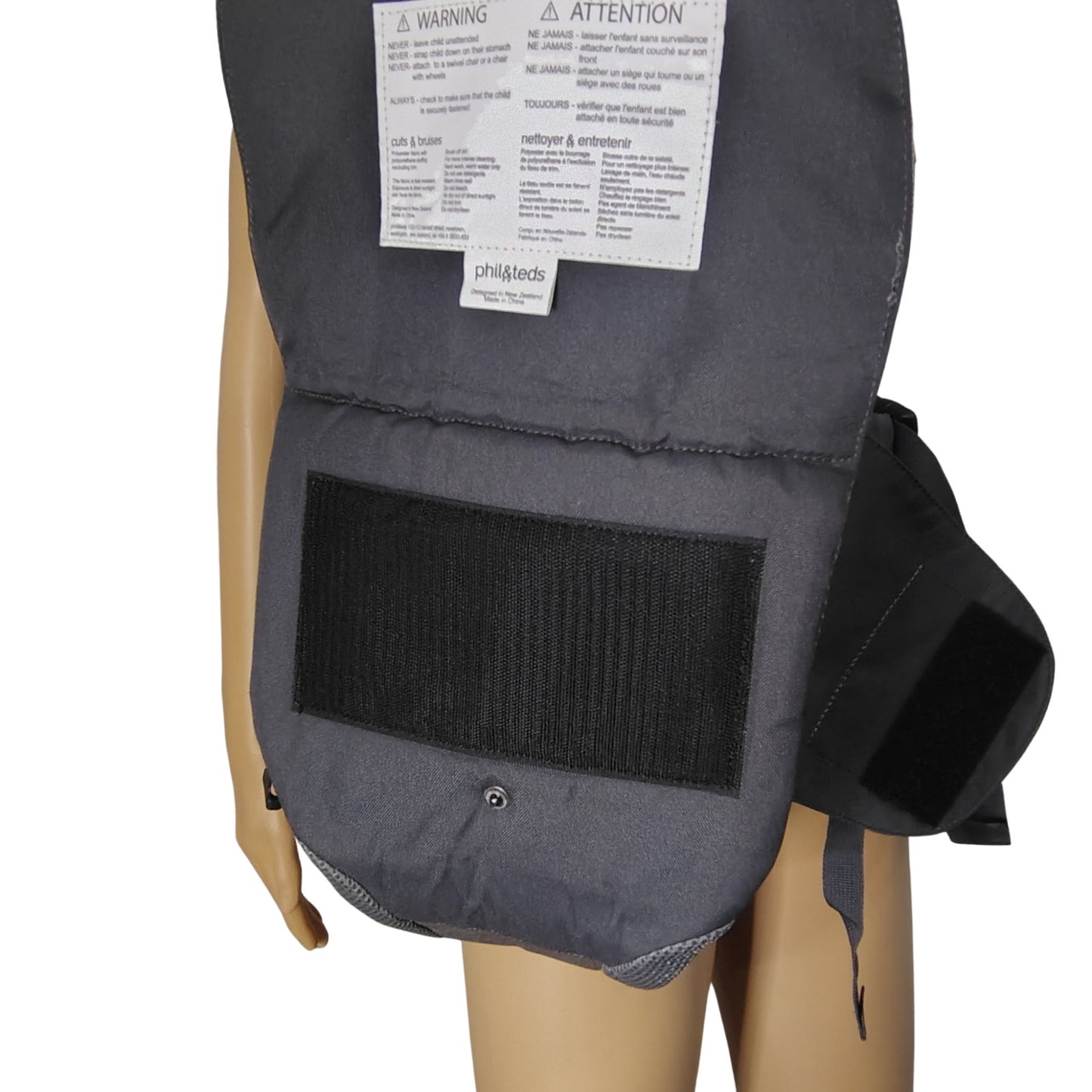 Phil and Ted's Charcoal Gray Belted Hip Baby Seat Carrier Belts Onto Hips