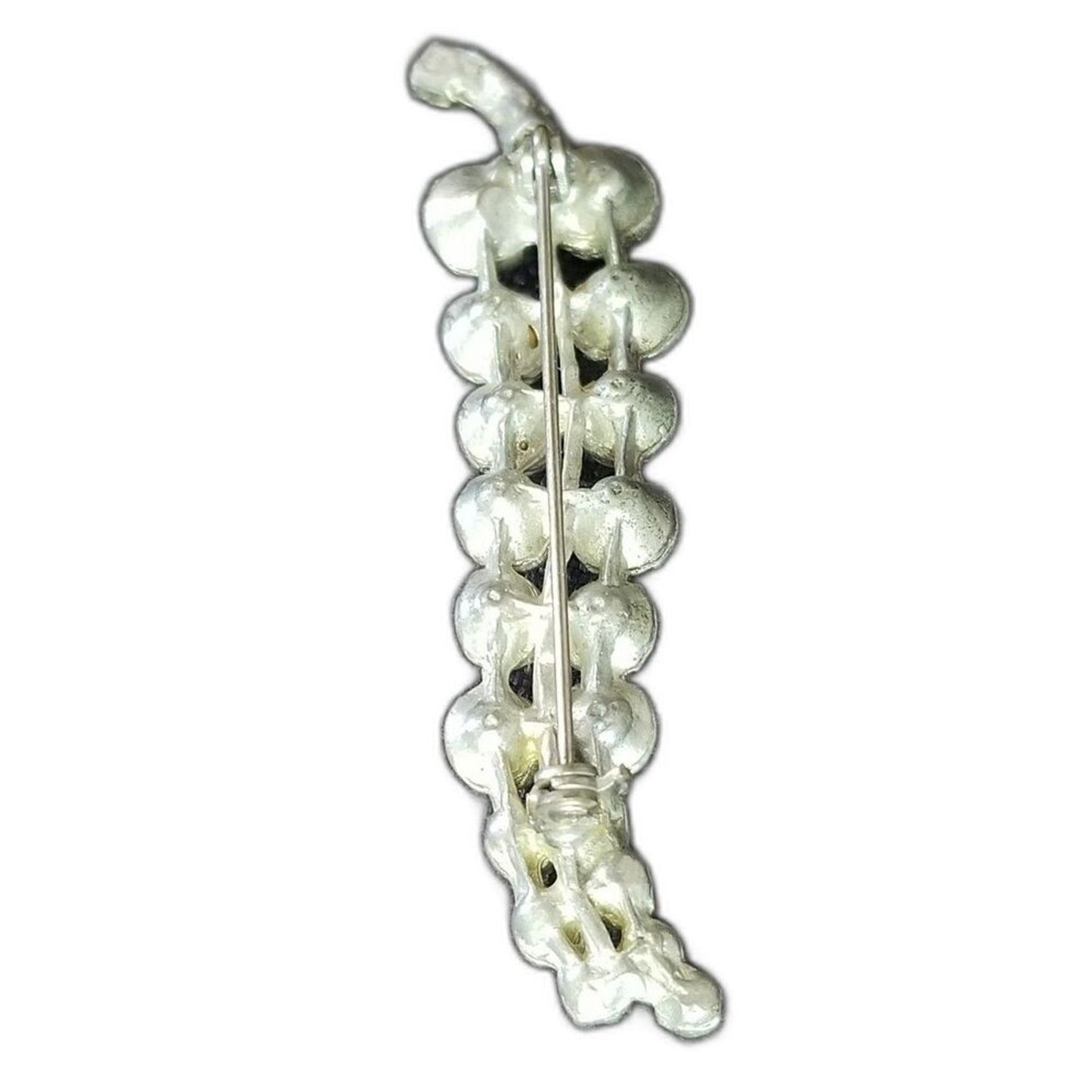 Vintage Crystal Pepper Brooch Pin 2 Rows Shiny Varying Size Rhinestones Silver