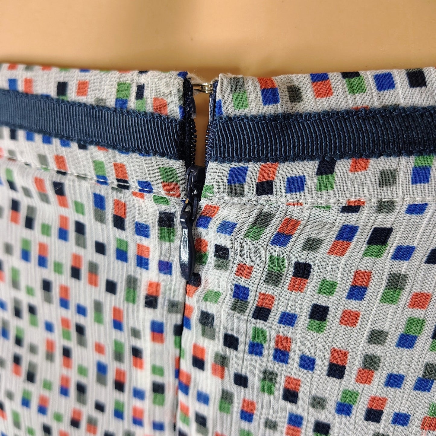 Blue Micro Boxes Graphic Designs A Line Midi Lined Skirt by Downeast Size Small