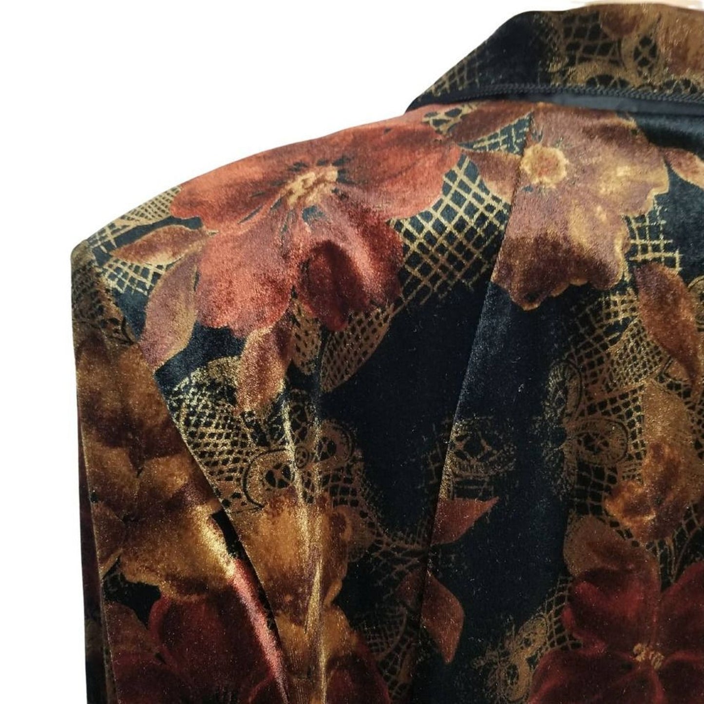 Stretch Velvet Floral Blazer Frog Closures Shoulder Pads Velour Soft Size 18