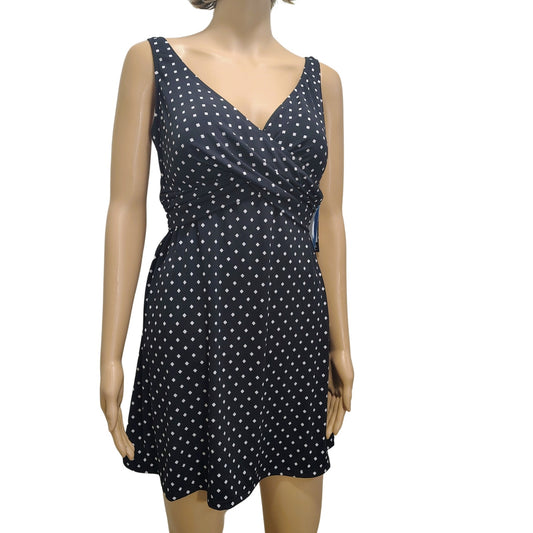Diamonds Black White SlimSwim Magic Brands Onepiece Bathing Suit Swimdress SZ XL