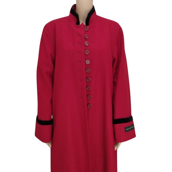 Vintage Long Red Wool Coat 100% Pure Wool Trench Coat Size 12