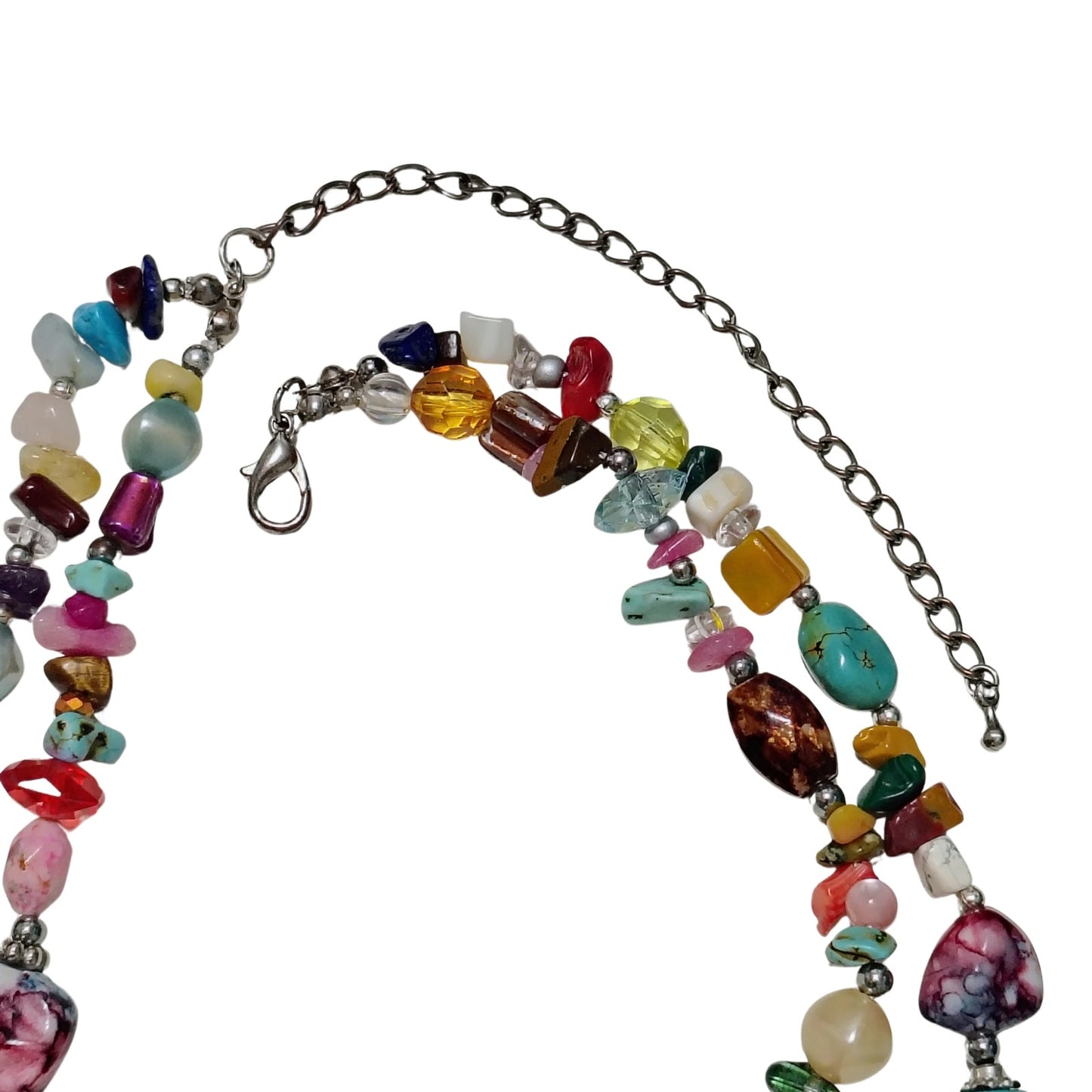 Bohemian Turquoise Rose Quartz Mix Semi-Precious Stones Double Strand Necklace