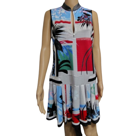 Lucky in Love Catalina Golf Dress High Neck Full Back Pleated Drop Waist Size Medium