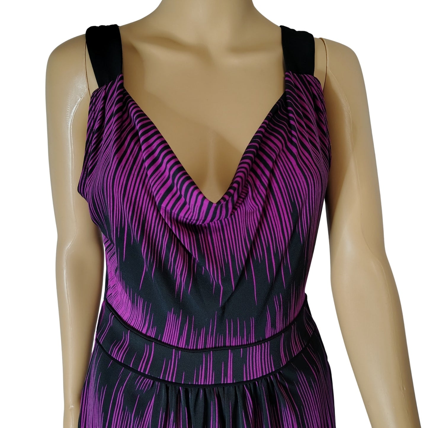 Plunge Neckline Purple Black Short Tank Top Dress Pockets Bisou Bisou Size 4