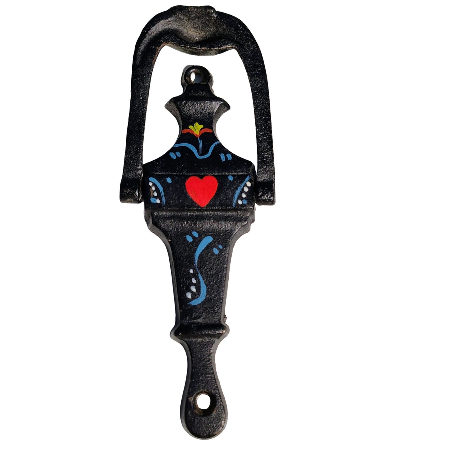 Narrow Black Hand Painted Cast Iron Amish Pennsylvania Dutch Doorknocker [Vintage}