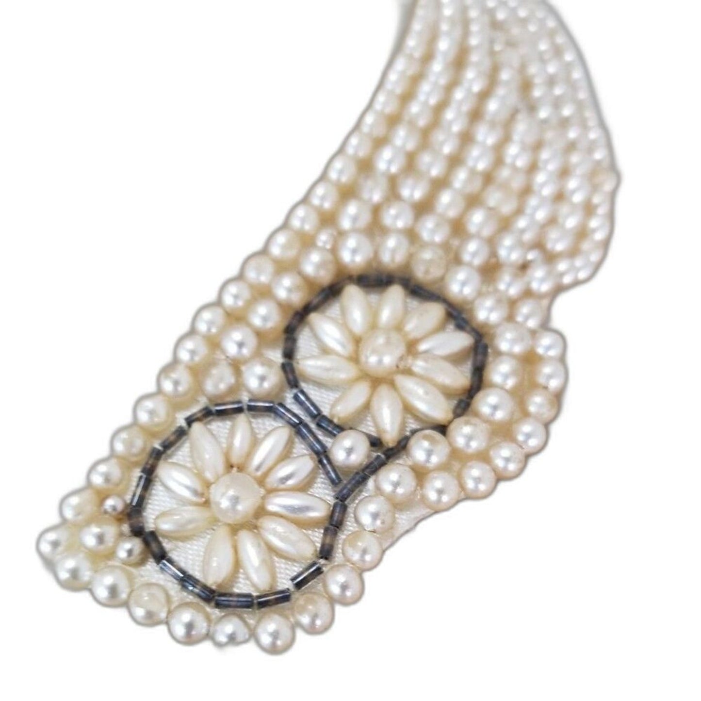 Vintage Cream Truly Regal Art Craft Faux Pearl Floral Collar Necklace Dangling