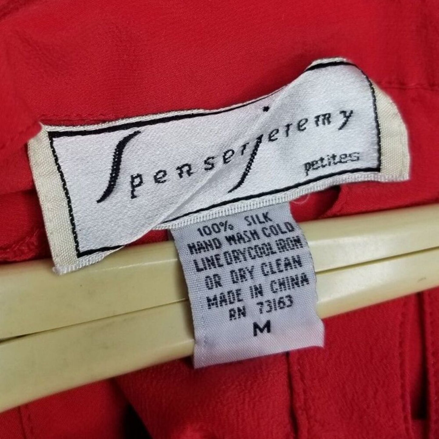 90s Vintage Spenser Jeremy Petites Red Silk Blouse Short Sleeves Back Key Hole