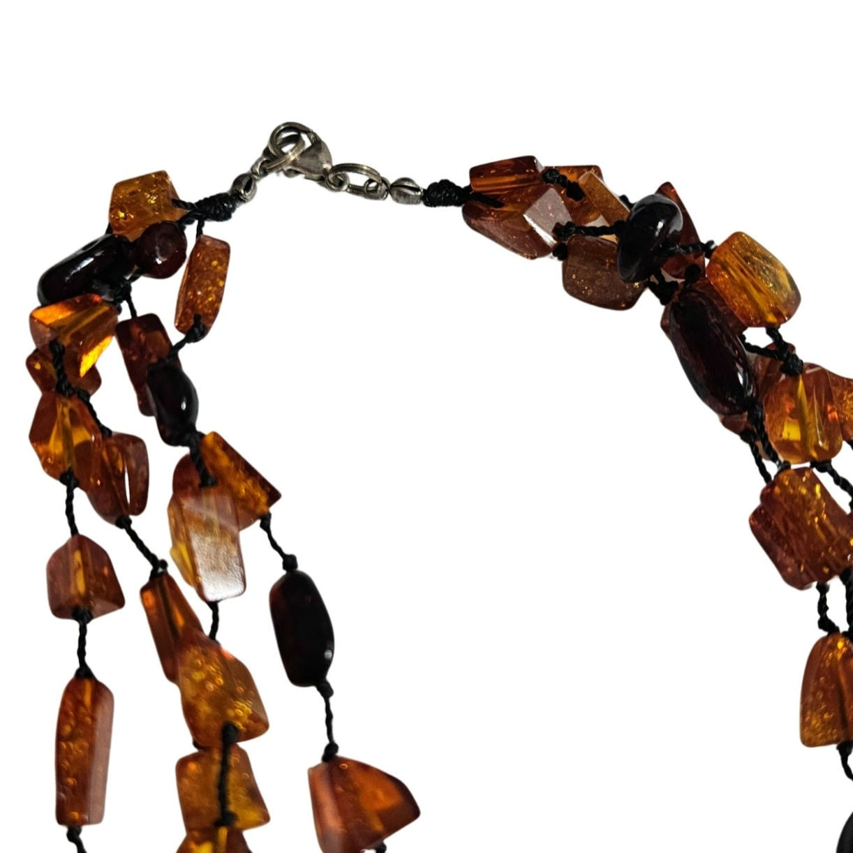 Baltic Amber Flower Statement Necklace Huge Bead Four Strand Tassel Cognac Brown