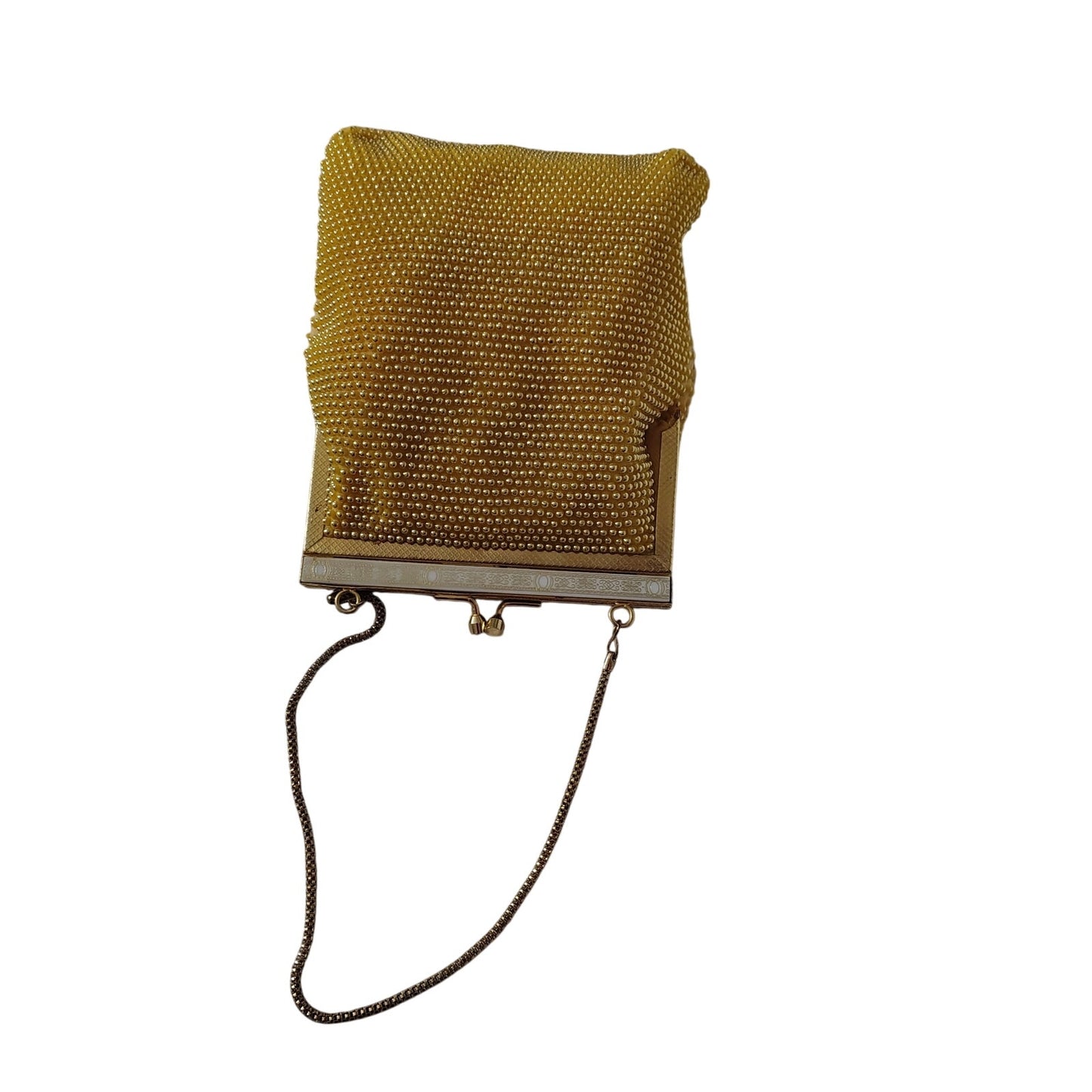 Vintage Yellow & Gold Tone Bubble Beaded Chain Handle Rectangle Evening Hand Bag