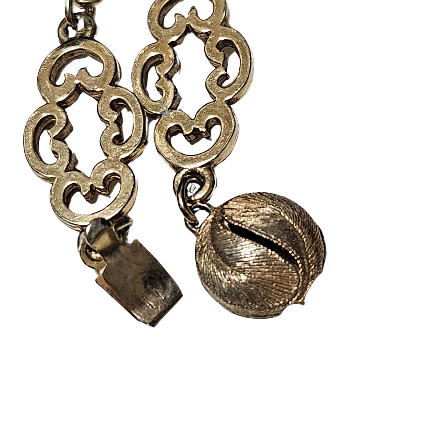 70s Cross Pendant Faceted Stone Metal Framework Ornate Interconnected Chain link