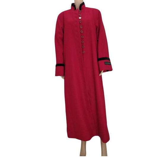 80s Long Red 100% Wool Coat Harve Benard Button Down Trench Size 12 New