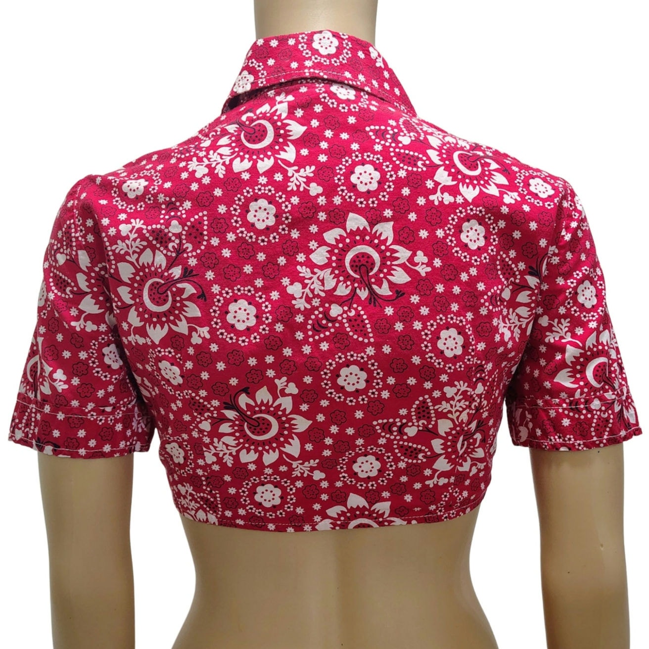 50s Red Cropped Bandana Kerchief Button Up Knot Tie Shirt Top Size 10 Juniors
