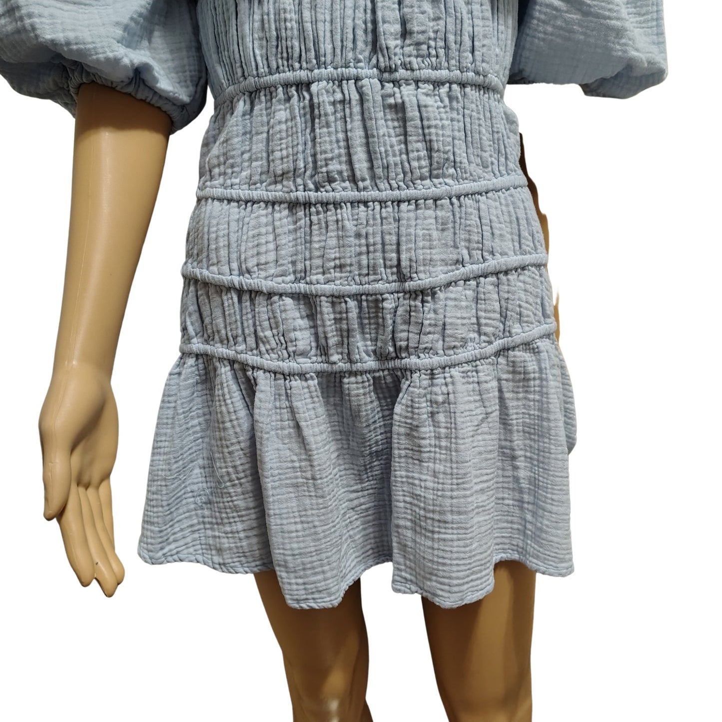Vintage Havana Label Light Blue Fit & Flare Mini Dress Off The Shoulder Size Medium
