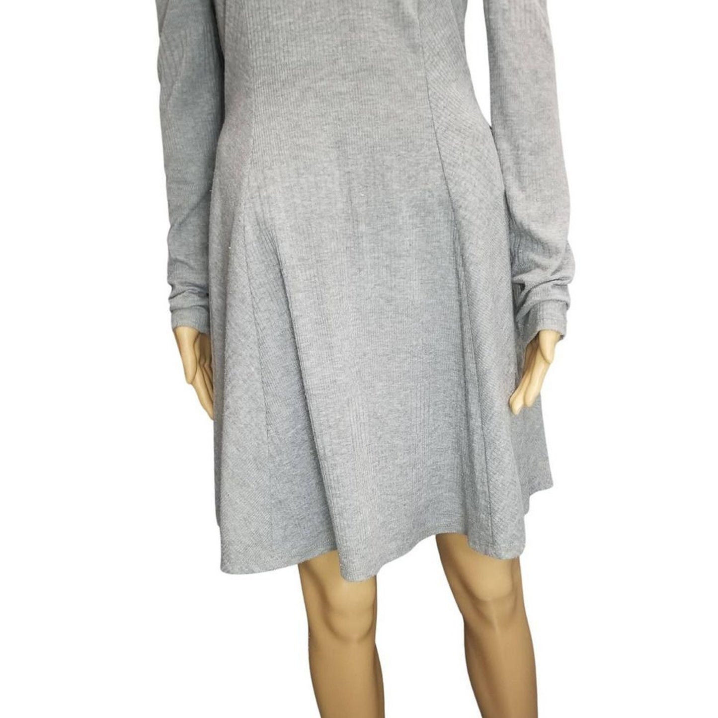 Gray Off The Shoulder Fit & Flare Long Sleeve Ribbed Knee High Dress Size Medium