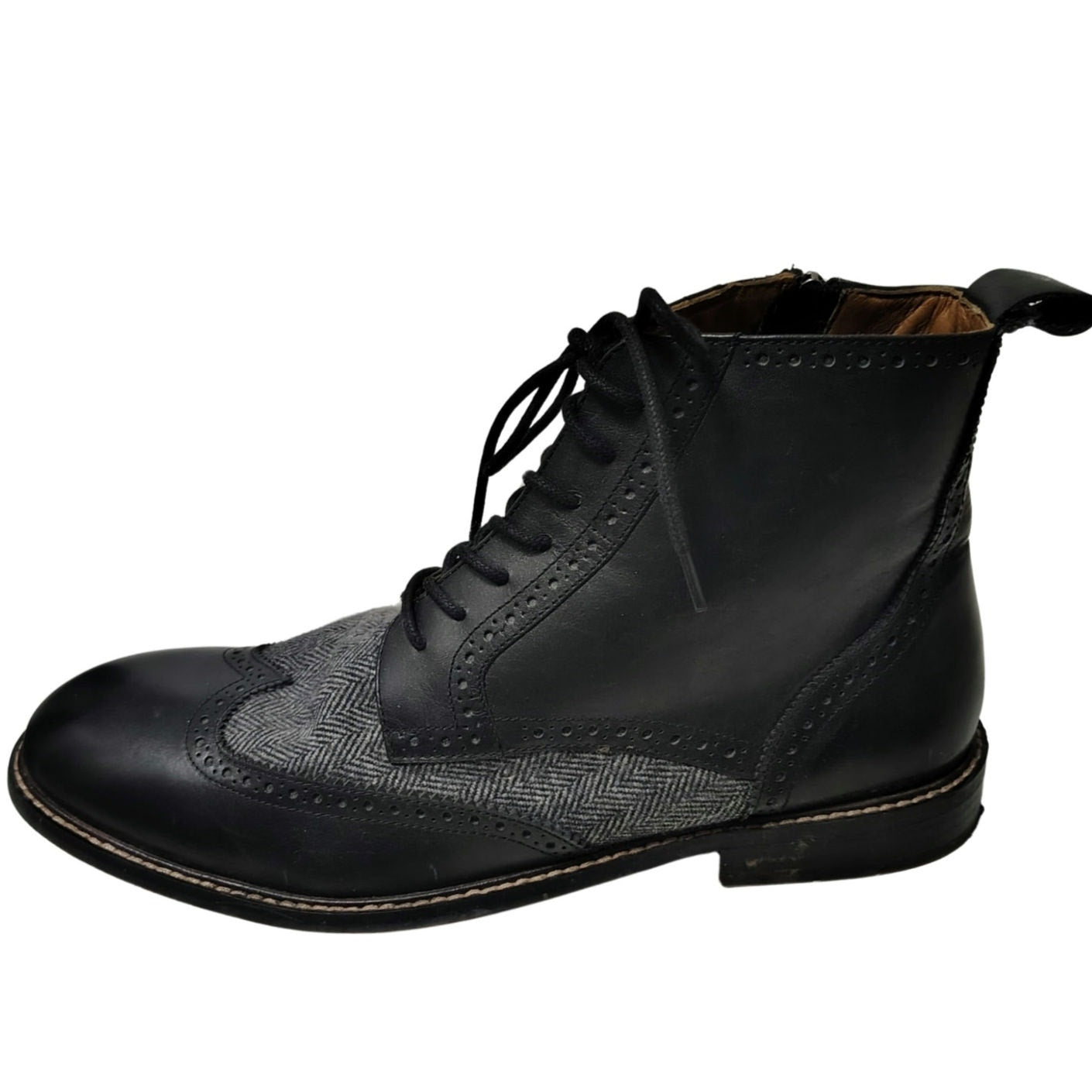 Thomas & Vine Men's Black Jarett Wingtip Zip Up Lace Black Ankle Boot Size 14
