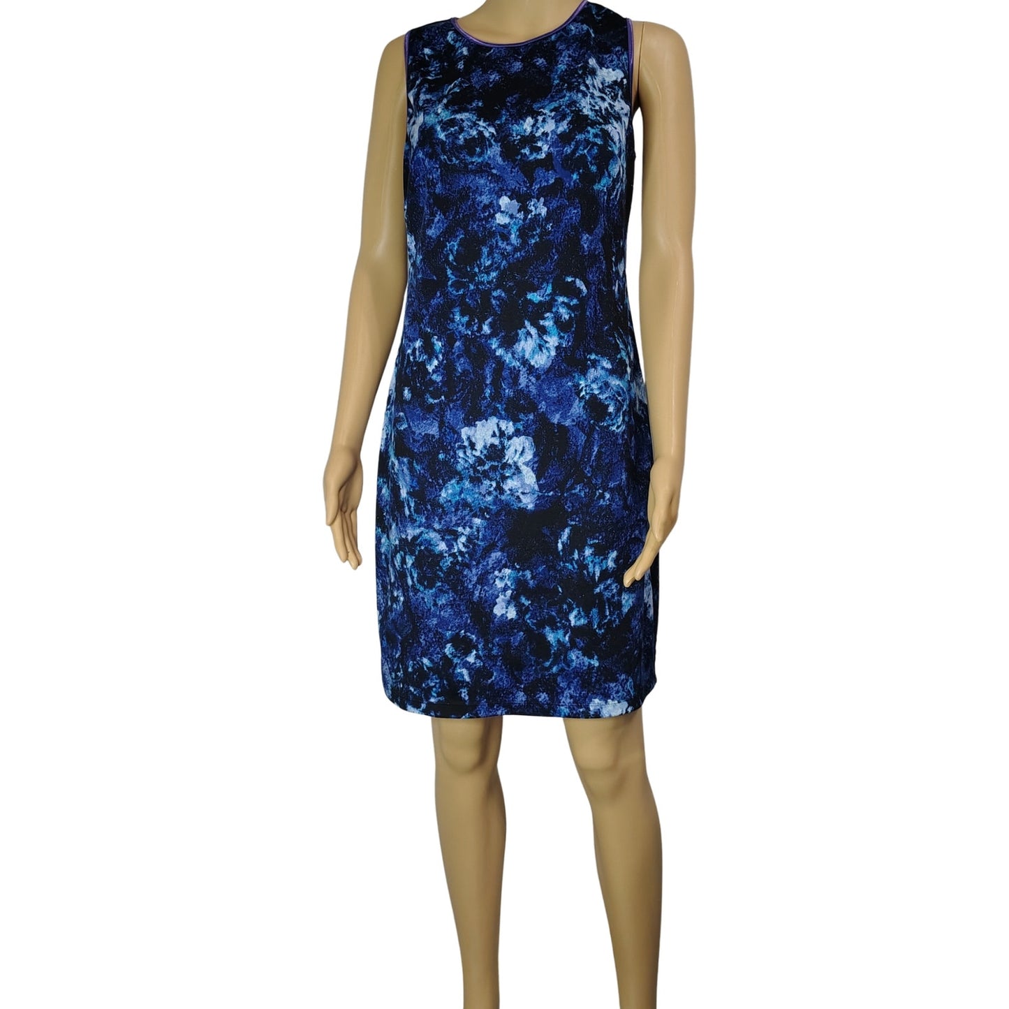 MARC NEW YORK Blue Purple Abstract Bodycon Sleeveless Midi Shift Dress Size 6