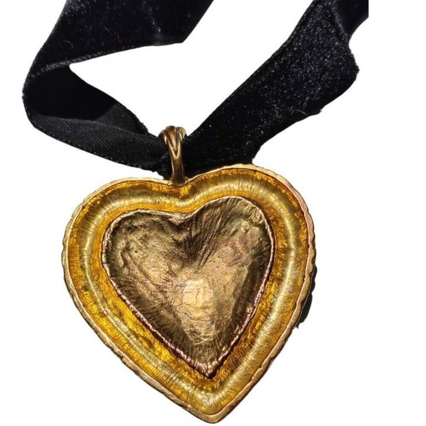 Handmade Velvet Choker Necklace Huge Heart Statement Pendant Gold Tone Size Small