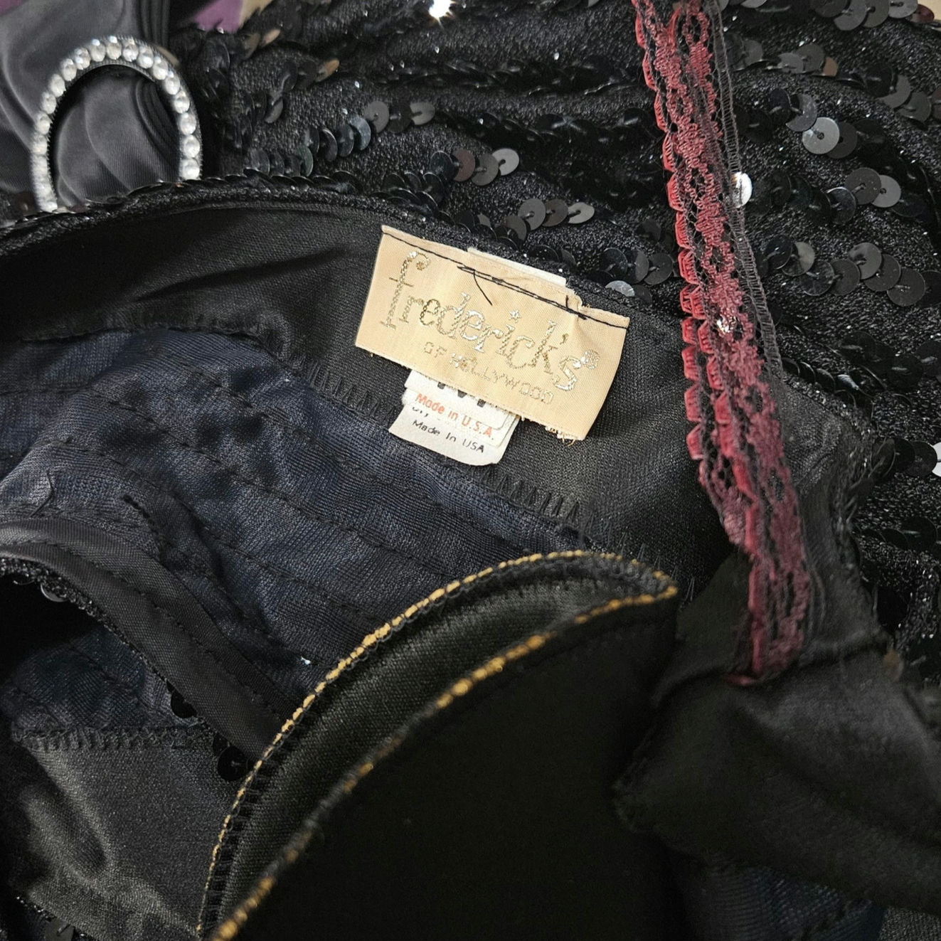 70’s 80’s Frederick’s Hollywood Black Sequin Wiggle Dress Bow Crystals Open Back