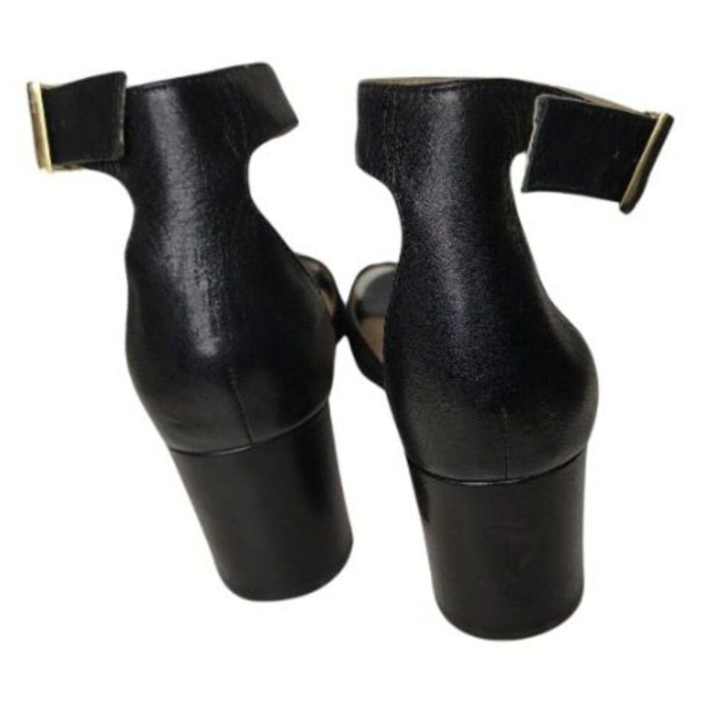 Louise et Cie Karisa Black Leather Ankle Strap Open Toe Block Heel Size 7M