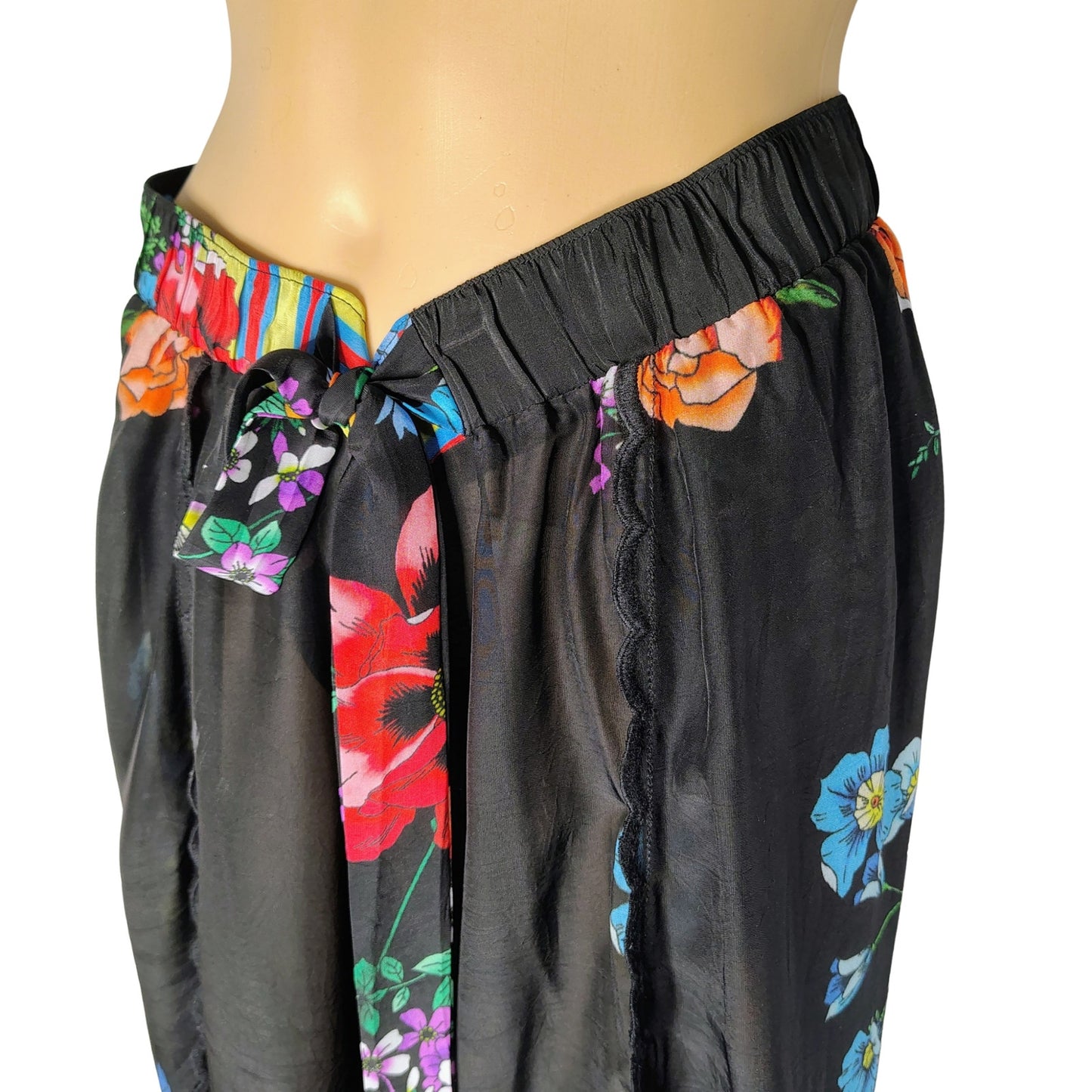 Johnny Was Peonies Flowy Floral Print Pull On Wrap Pants Thigh-High Splits Size XL