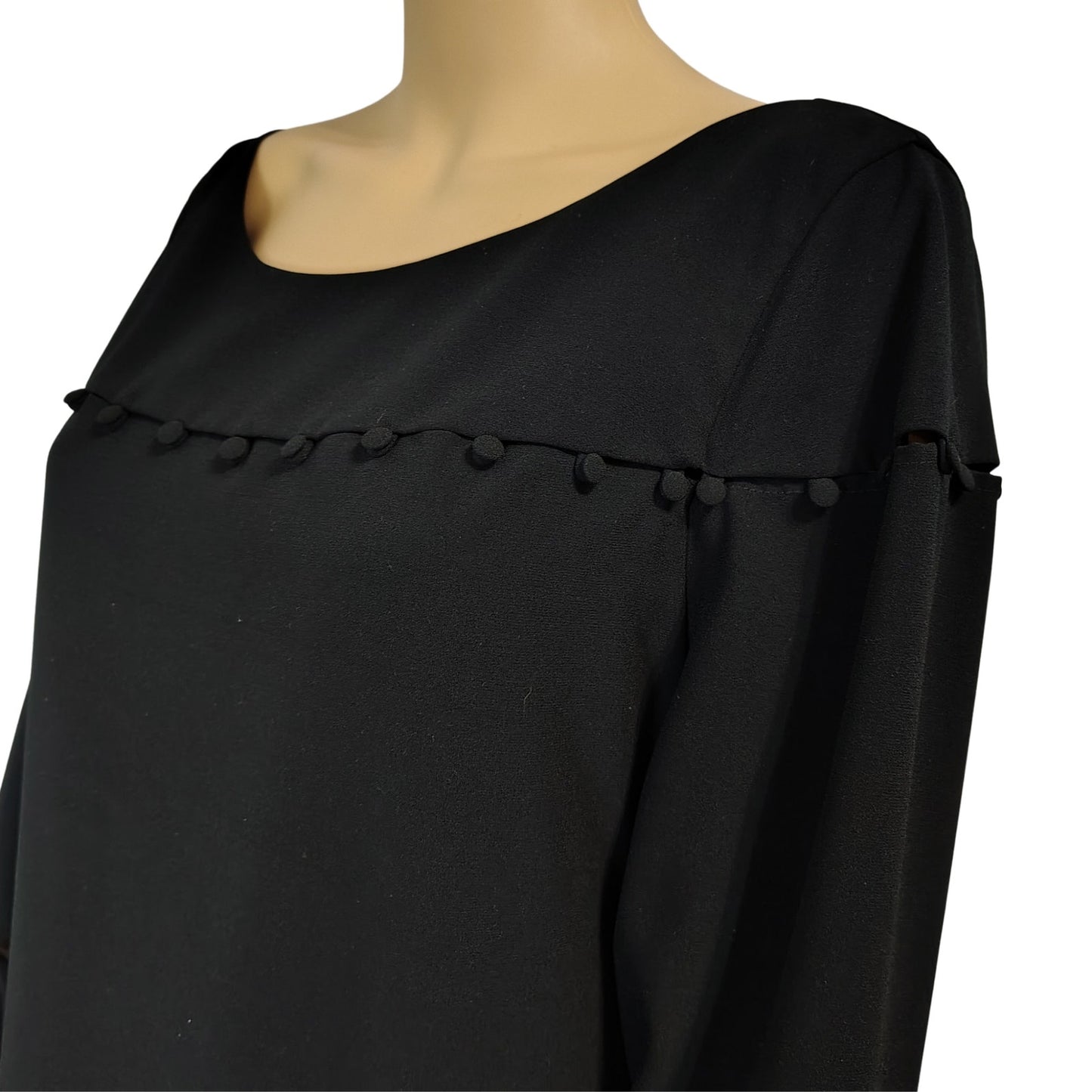 Laundry Shelli Segal Black Midi Dress Ruffled Flare Sleeves Pom Cut Out Size 12
