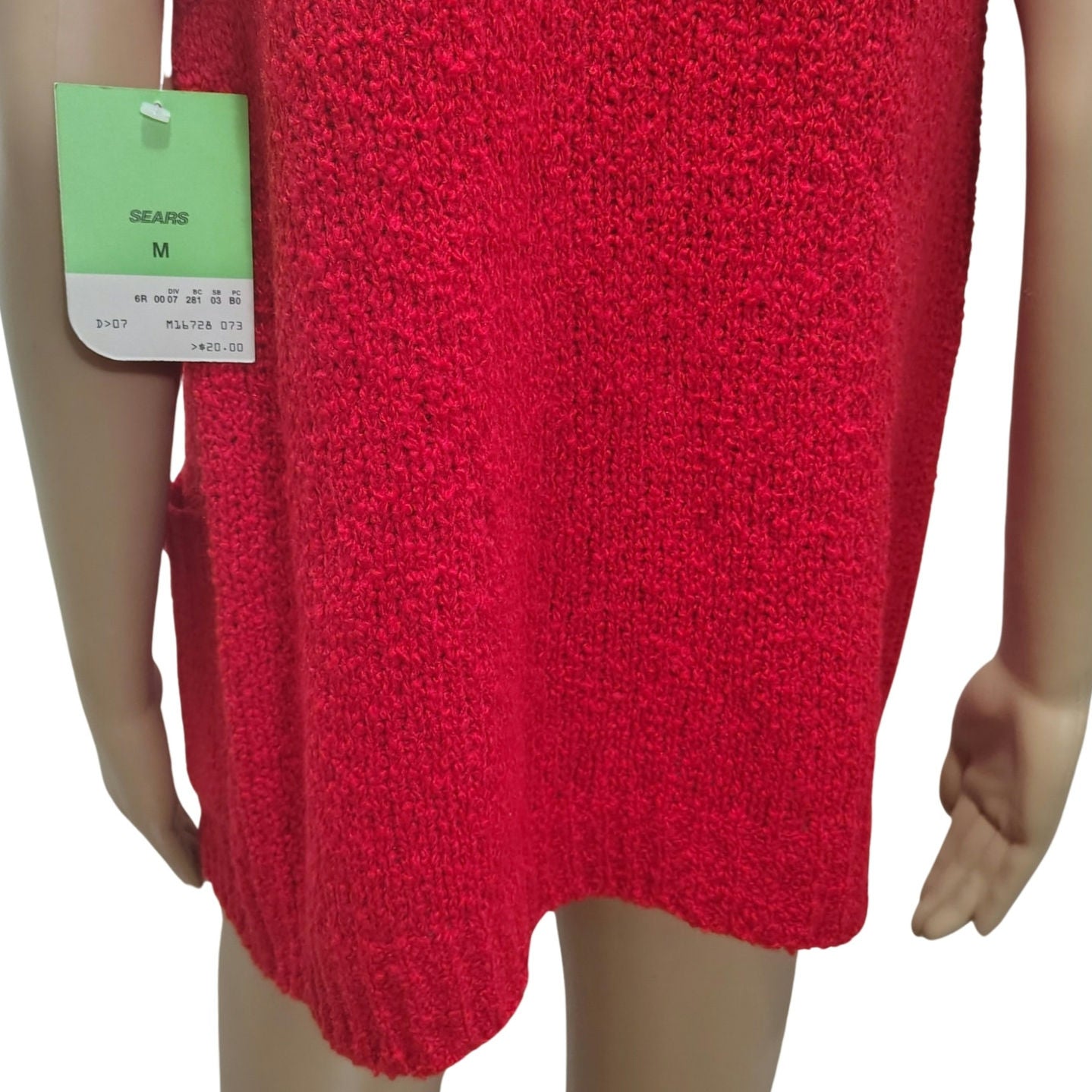 70s Red Acrylic Knit Sleeveless Cardigan Vest Misses Sportswear Size Medium New